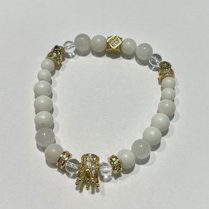 Unisex White & Gold Beaded Bracelet